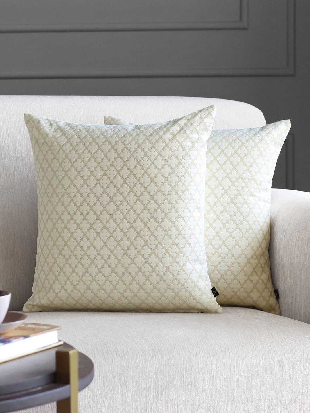

GM Beige & Off White Set of 2 Velvet Square Cushion Covers