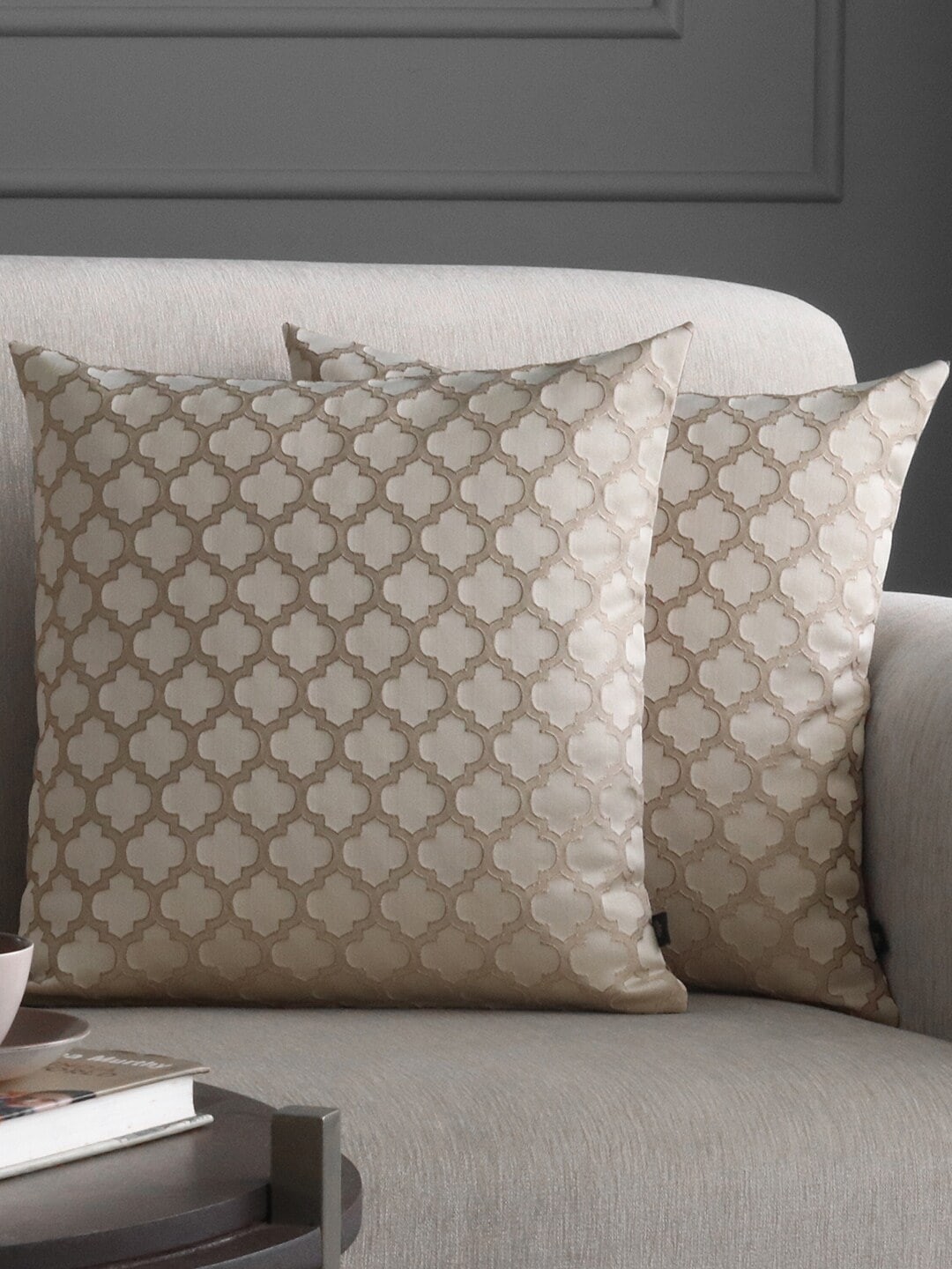 

GM Set Of 2 Off White & Beige Square Cushion Covers
