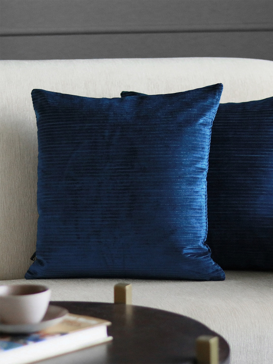 

GM Set Of 2 Blue Striped Velvet Square Cushion Covers