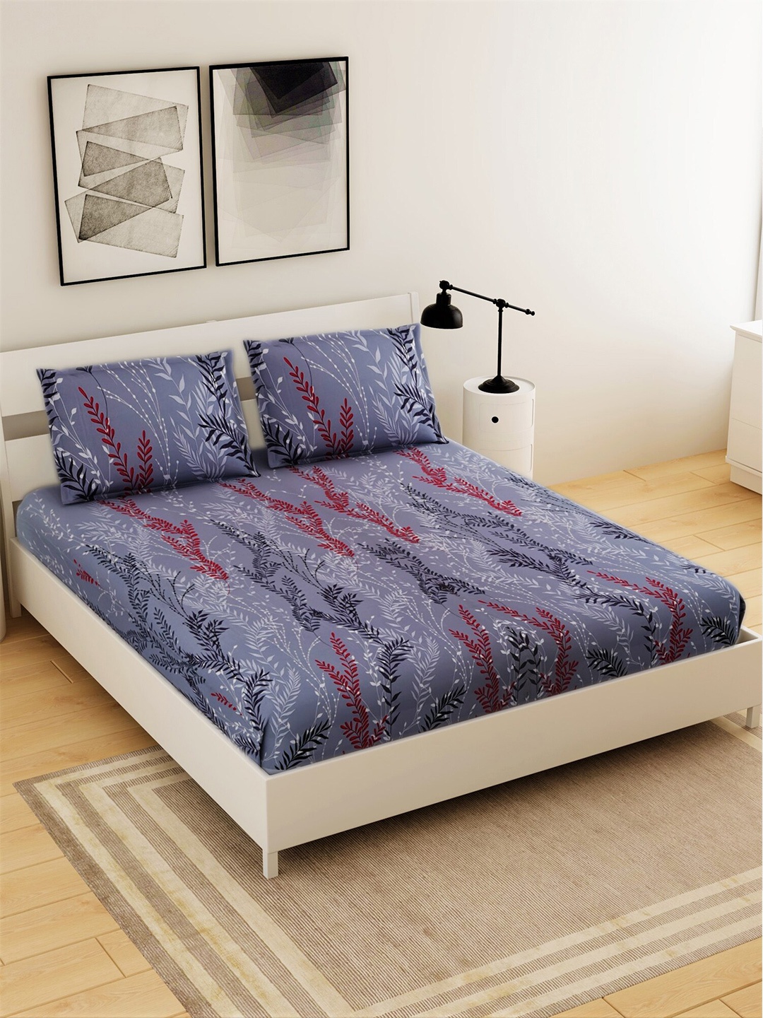 

Salona Bichona Blue 120 TC Cotton King Bedsheet with 2 Pillow Covers
