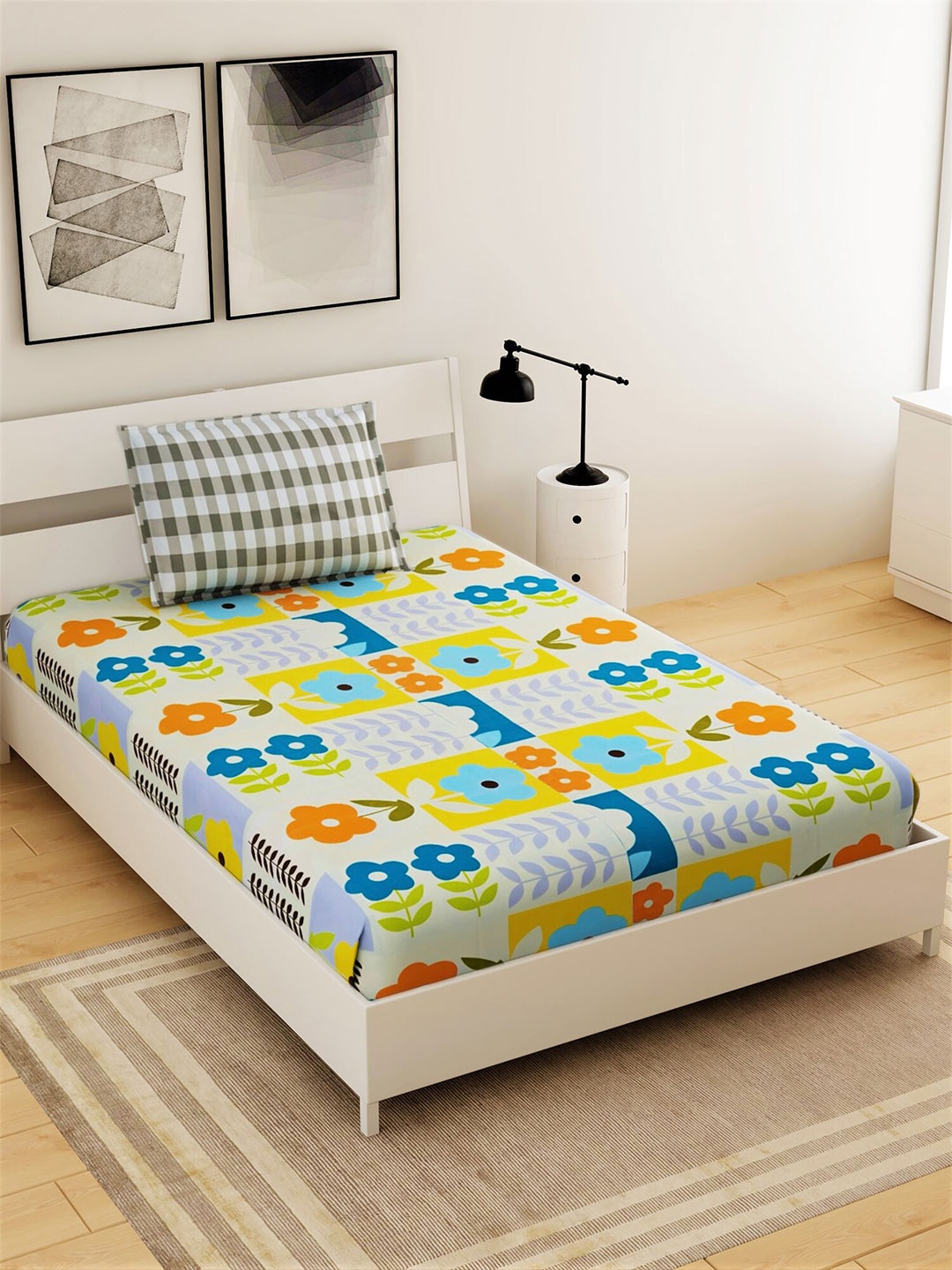 

Salona Bichona Green 144 TC Single Bedsheet with 1 Pillow Covers
