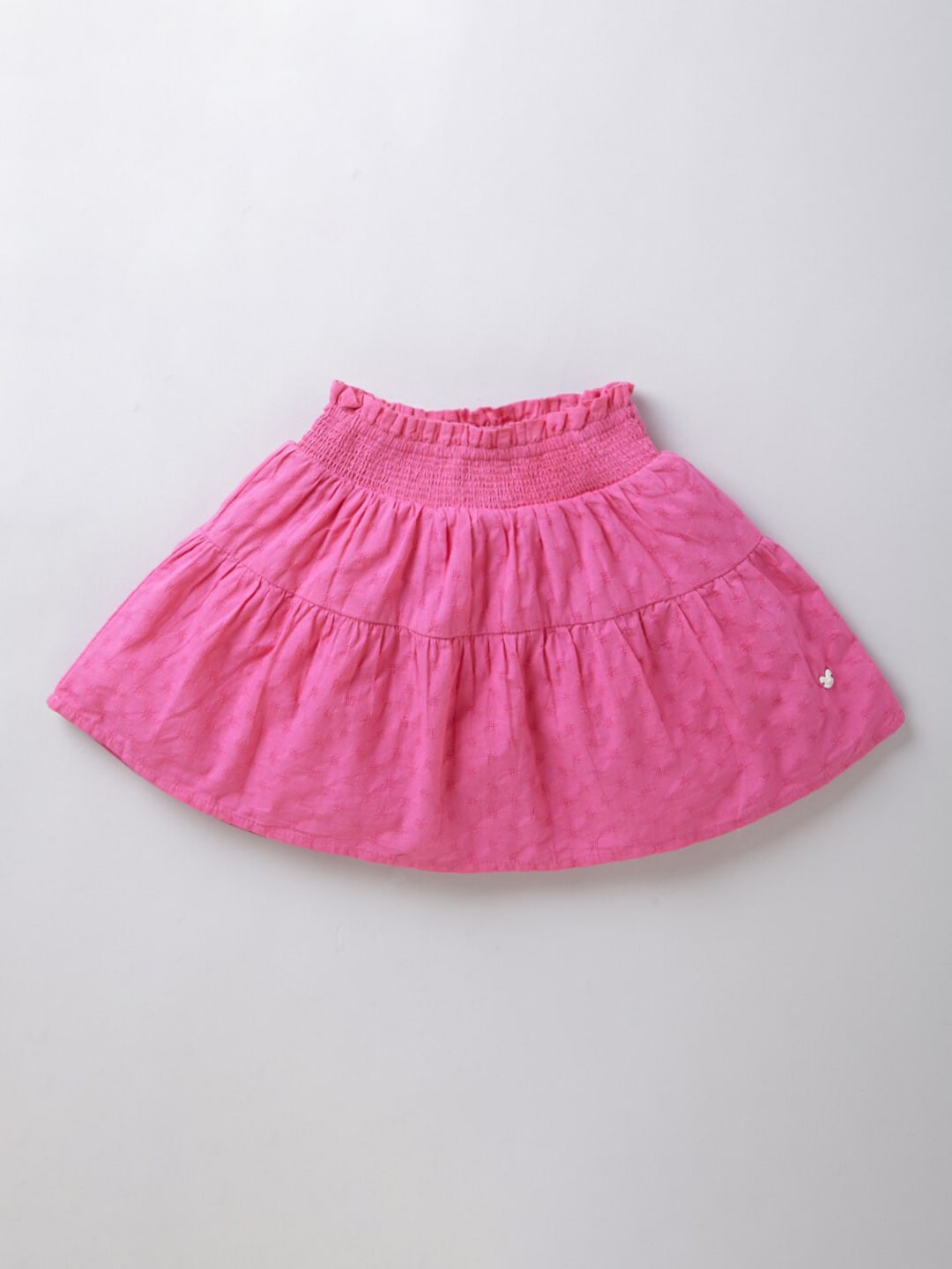 

Ed a Mamma Girls Pink Self Design Smocked Dobby Knee Length Sustainable Skirt