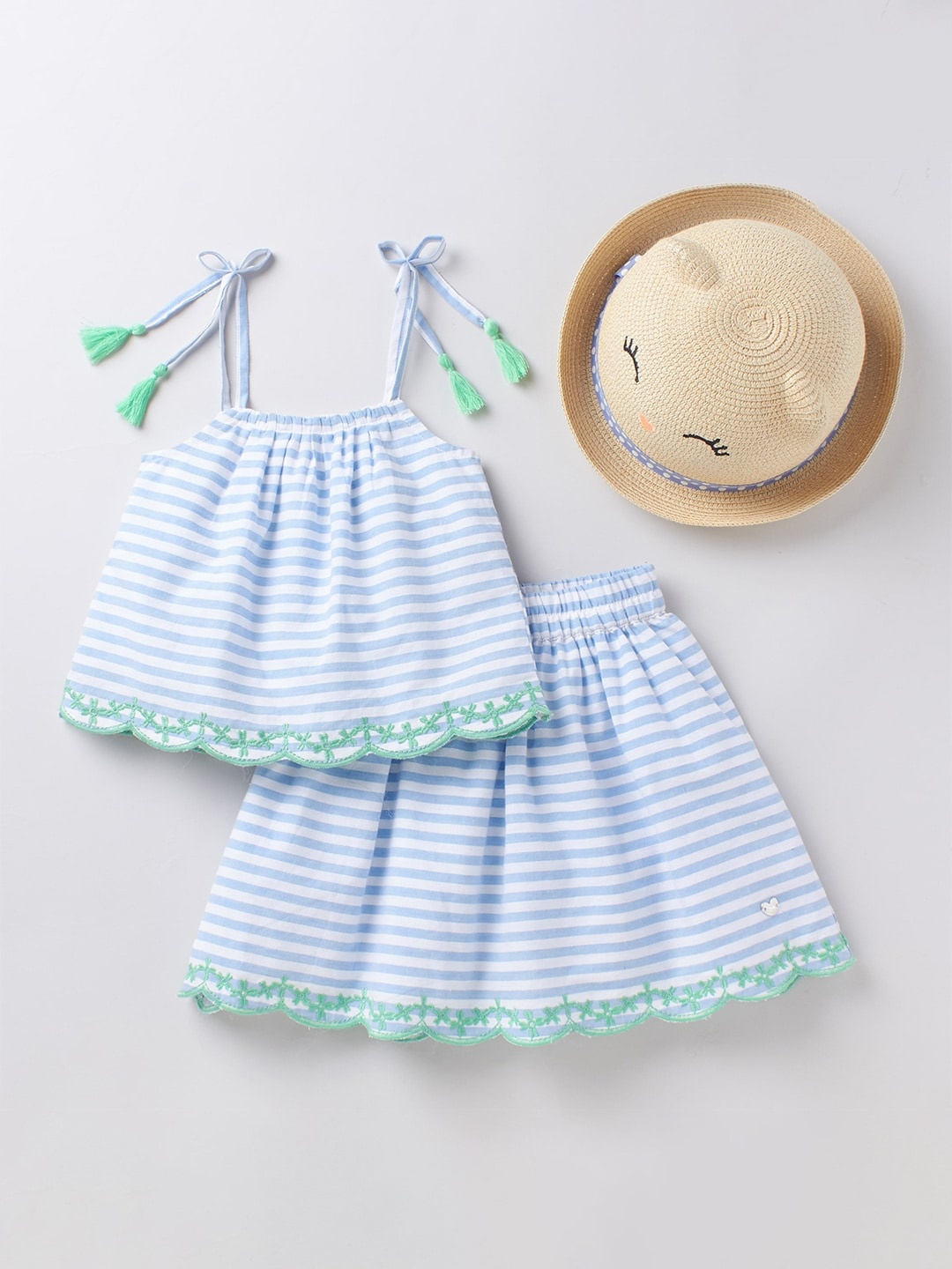 

Ed-a-Mamma Girls Blue & White Sustainable Top with Skirt