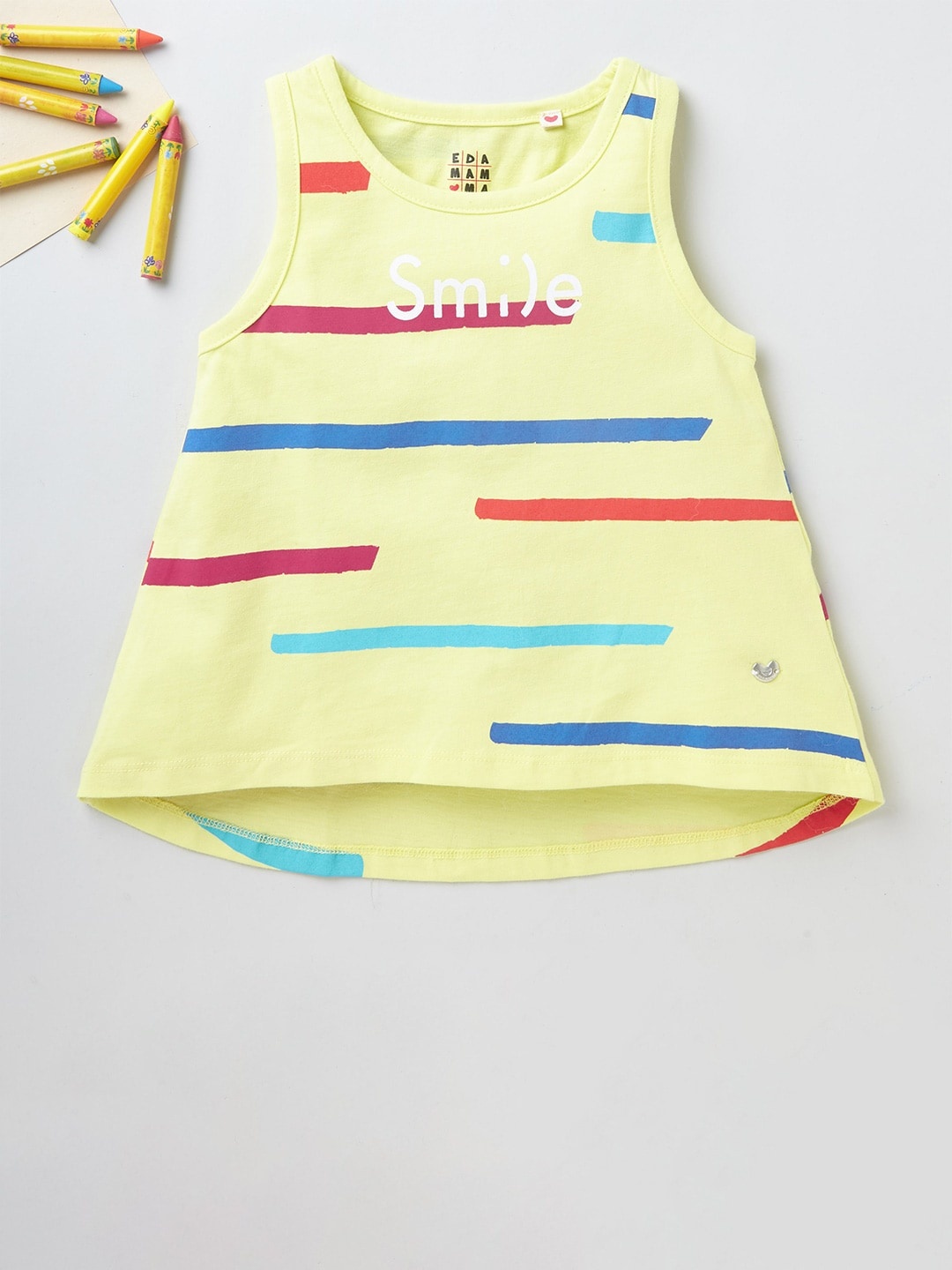 

Ed-a-Mamma Girls Yellow Printed Loose Fit Sustainable Pure Cotton T-shirt