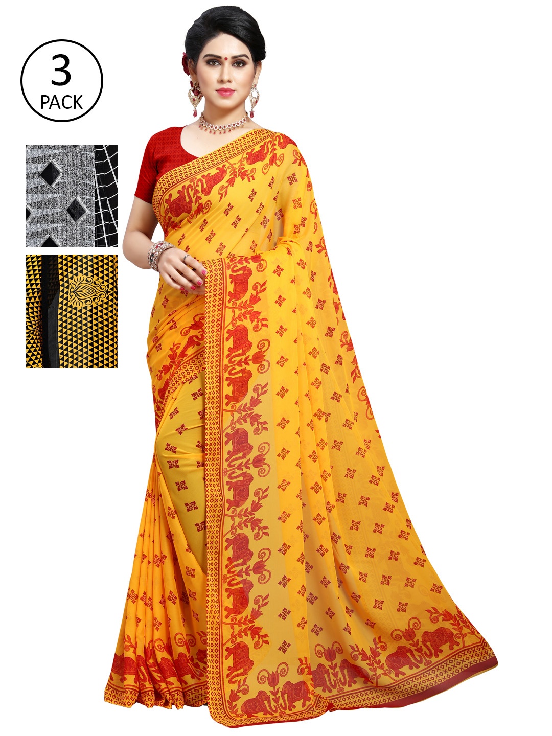 

ANAND SAREES Pack of 3 Printed Sarees, Multi
