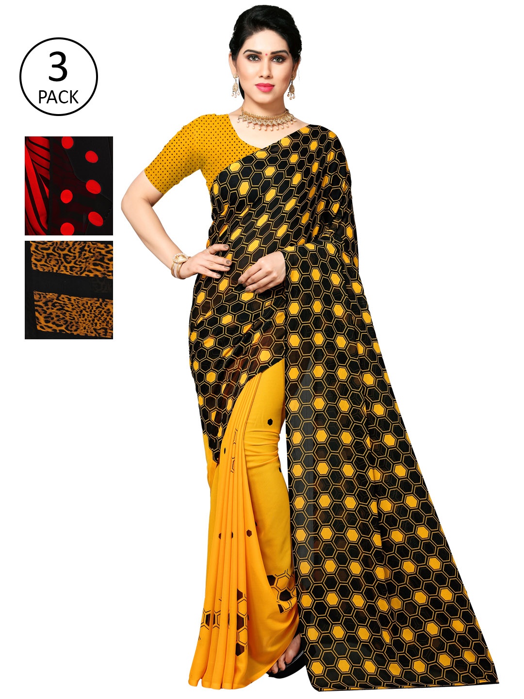 

KALINI Women Pack of 2 Printed Sarees, Yellow