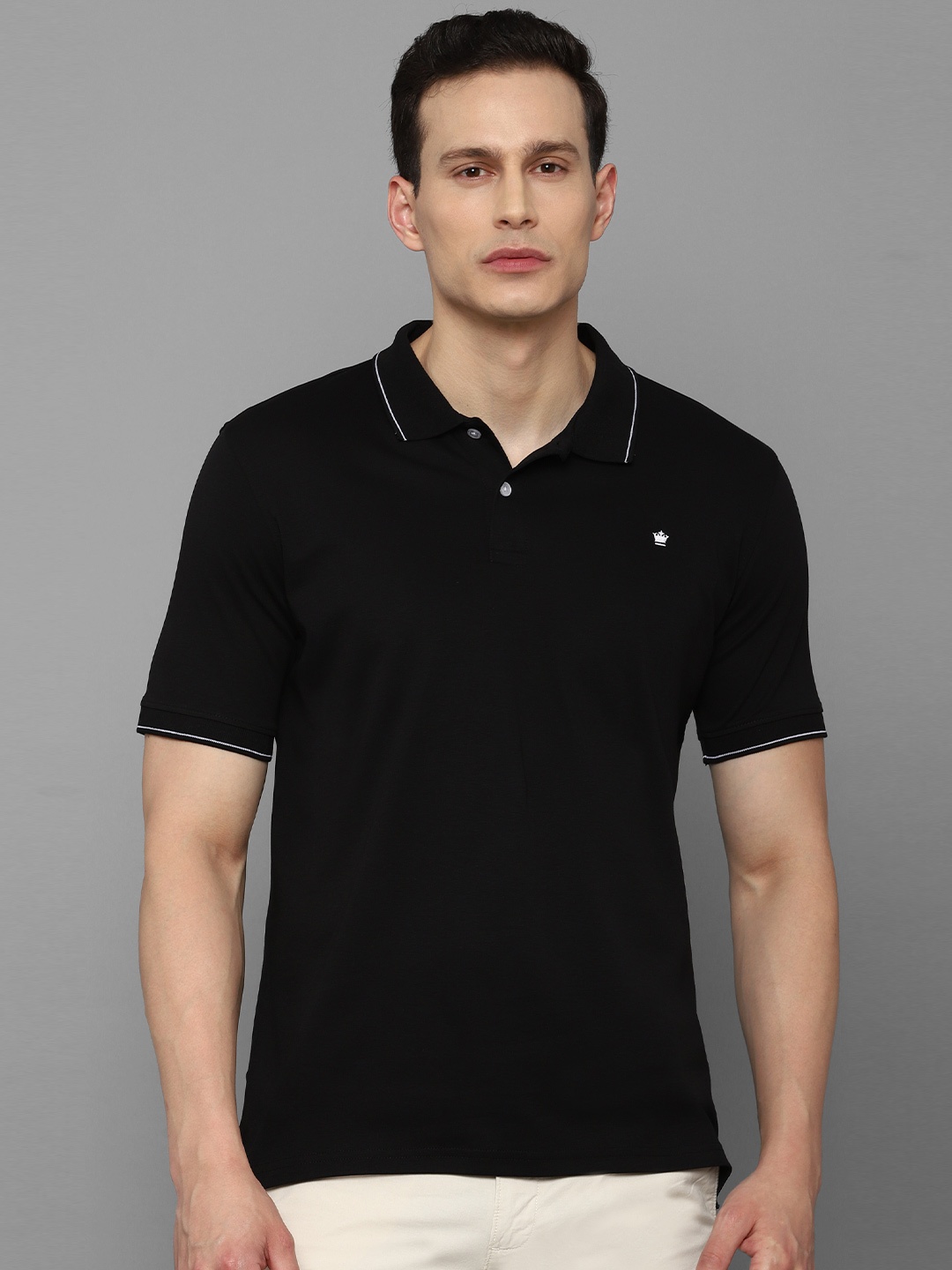 

Louis Philippe Men Black Solid Polo Collar Cotton Pure Cotton T-shirt