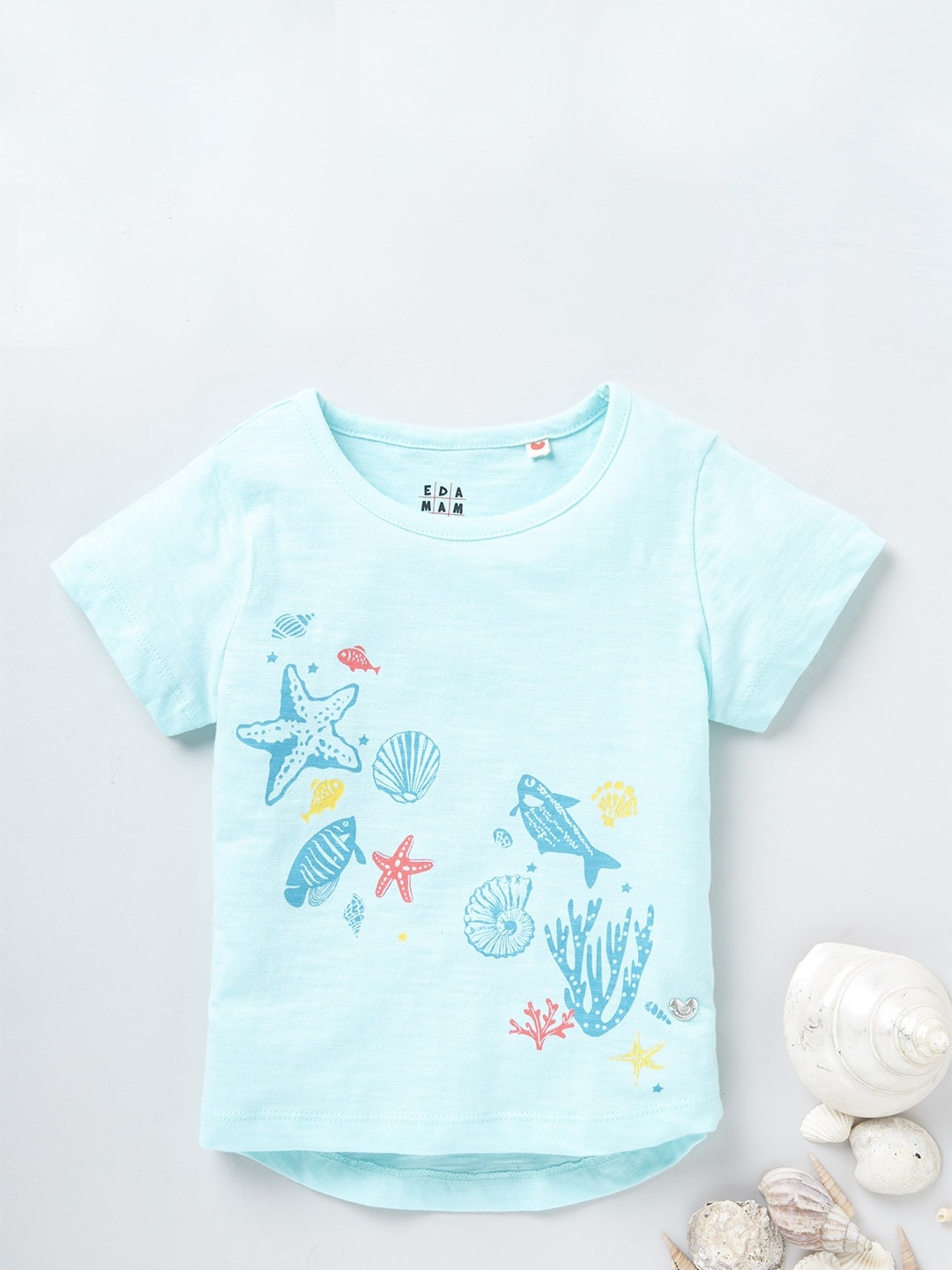 

Ed-a-Mamma Girls Blue utical Printed Cotton Sustainable Pure Cotton T-shirt