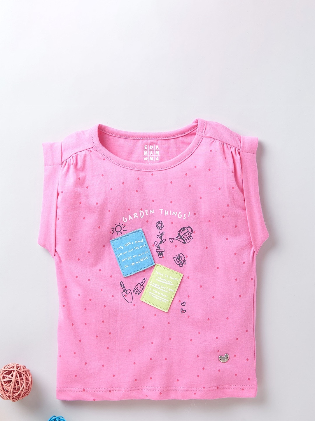 

Ed-a-Mamma Girls Pink Printed Round Neck Sustainable T-shirt