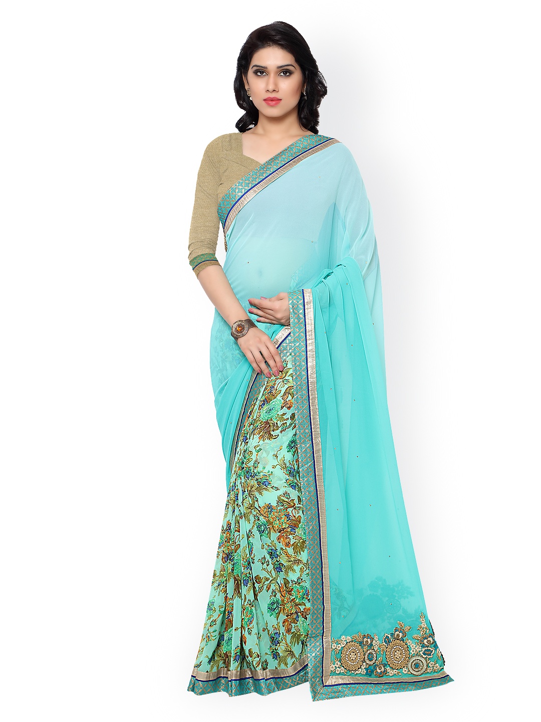 

Kalista Turquoise Blue Georgette Embellished Saree