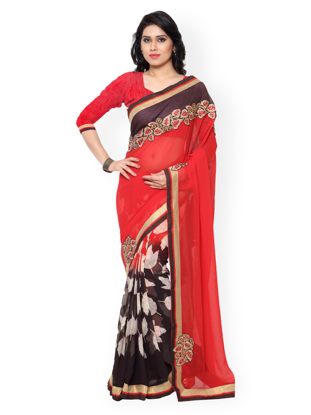 

Kalista Red & Black Printed Embellished Saree