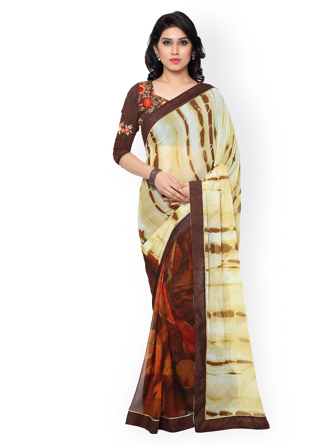 

Kalista Beige & Brown Georgette Printed Saree