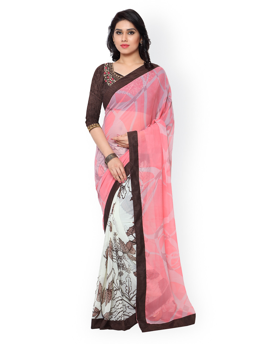 

Kalista Pink & White Georgette Printed Saree