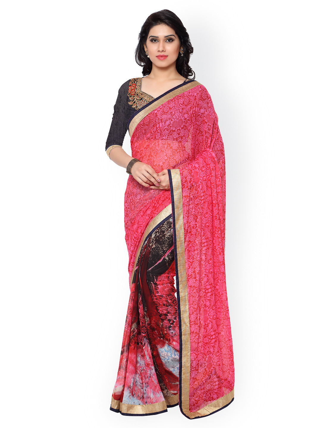 

Kalista Pink Georgette Floral Print Saree