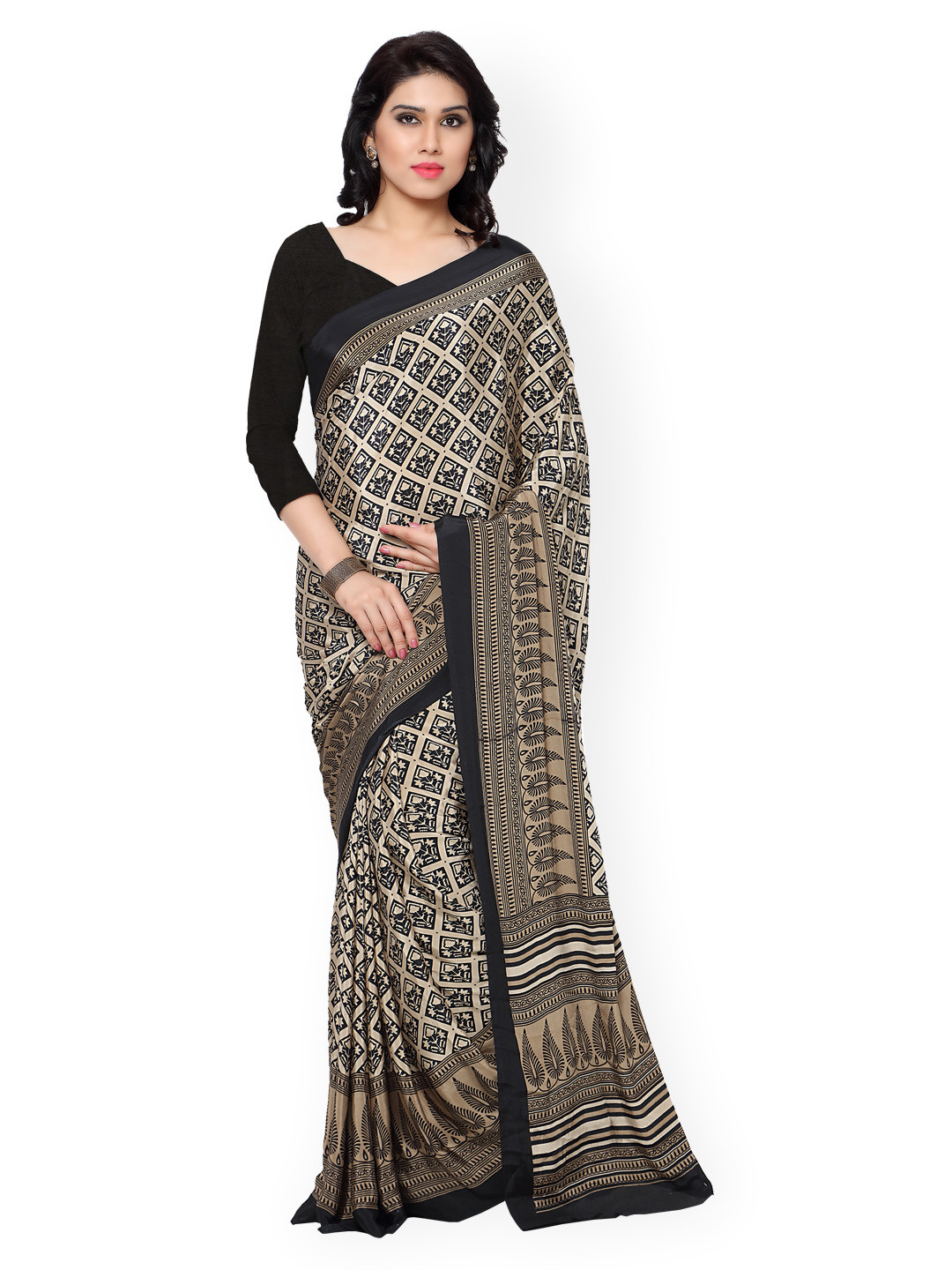 

Kalista Beige & Black Printed Saree