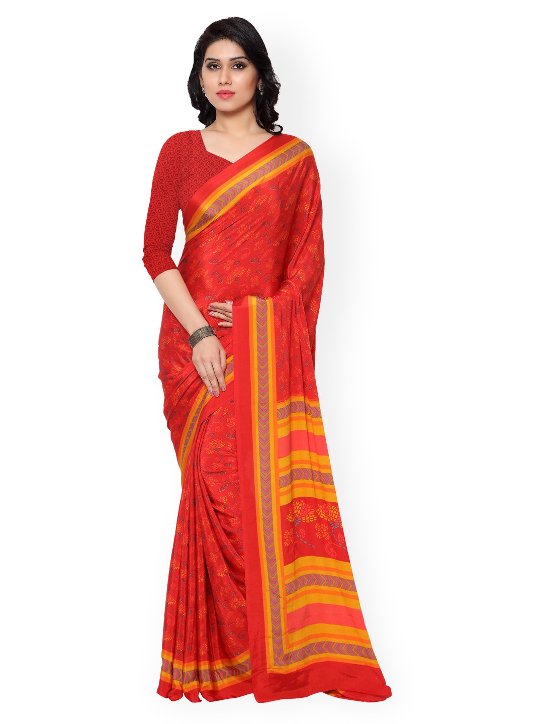 

Kalista Red & Yellow Printed Saree