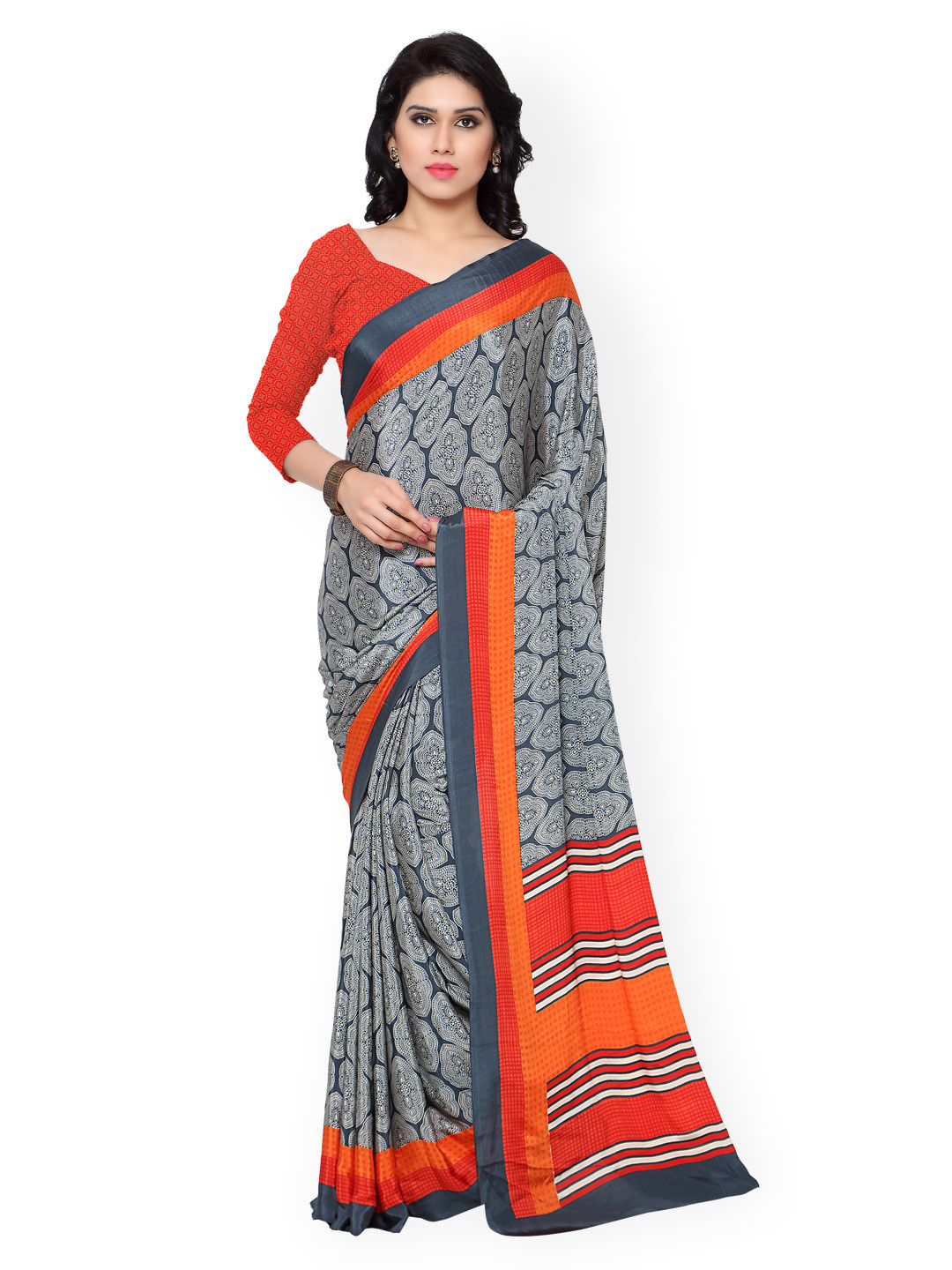 

Kalista Grey & White Printed Saree