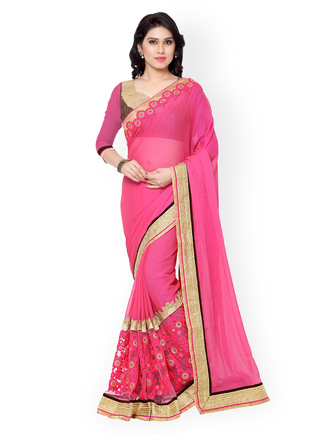 

Kalista Pink Chiffon Embellished Saree