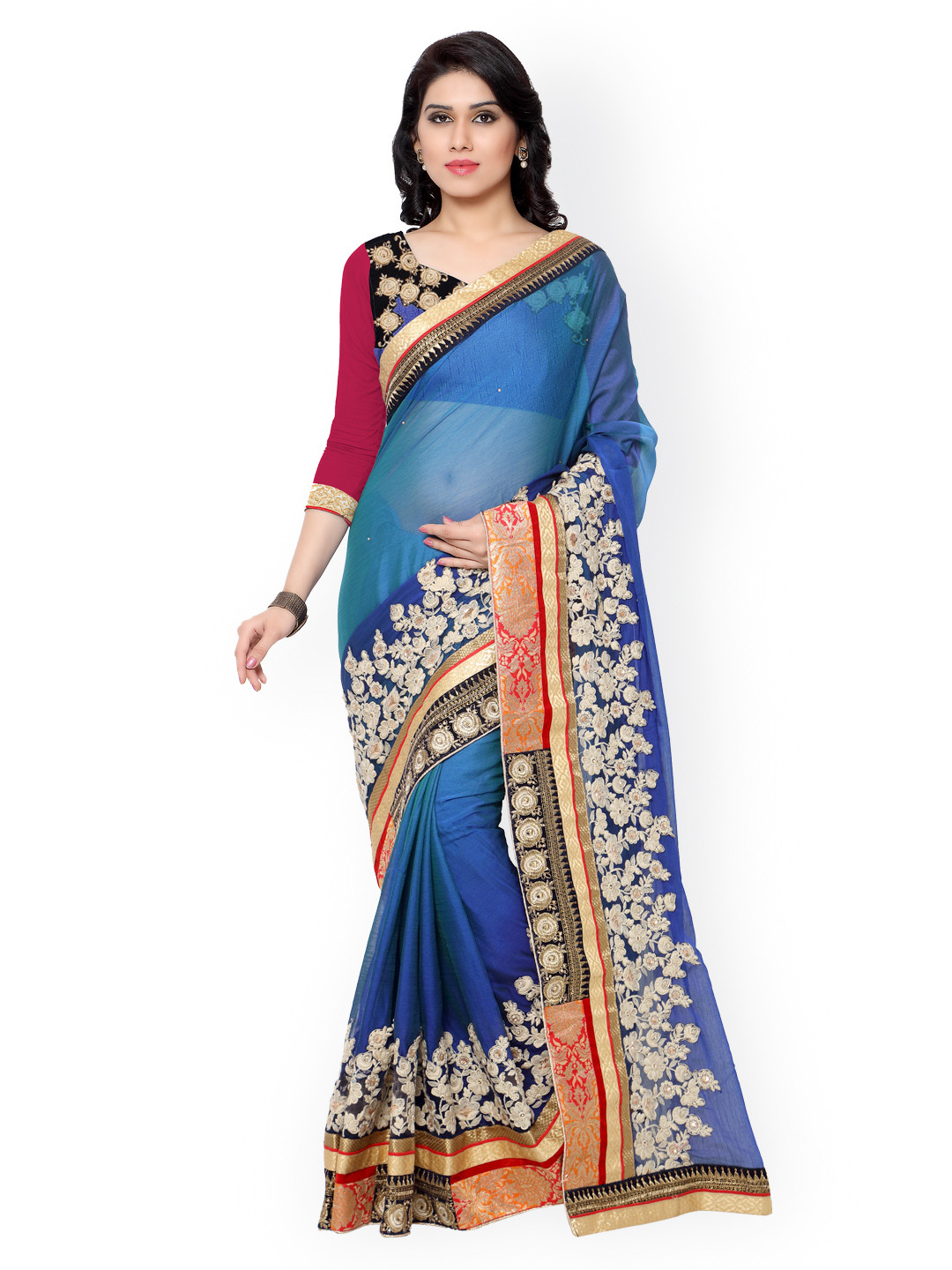 

Kalista Blue Embroidered Chiffon Embellished Saree
