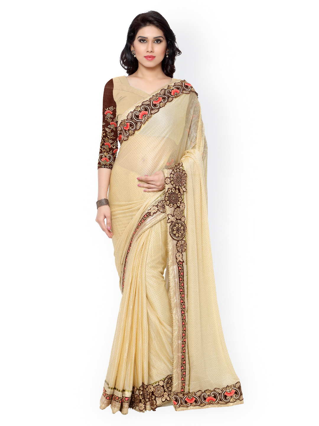 

Kalista Beige Embroidered Embellished Saree
