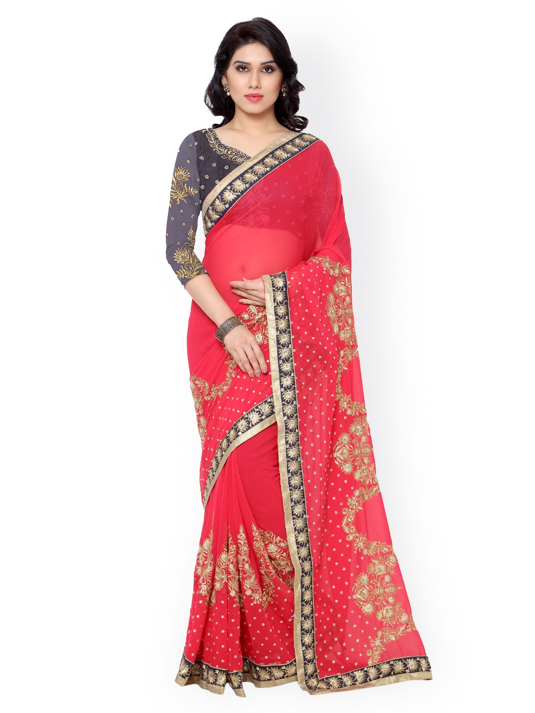 

Kalista Pink Embroidered Georgette Embellished Saree