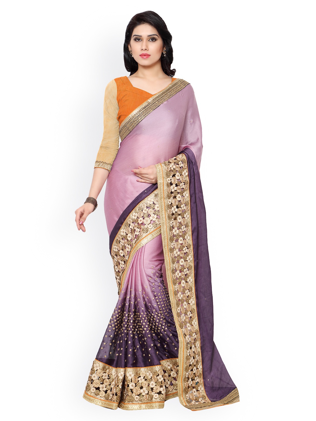 

Kalista Purple Embroidered Ombre-Dyed Satin & Georgette Embellished Saree