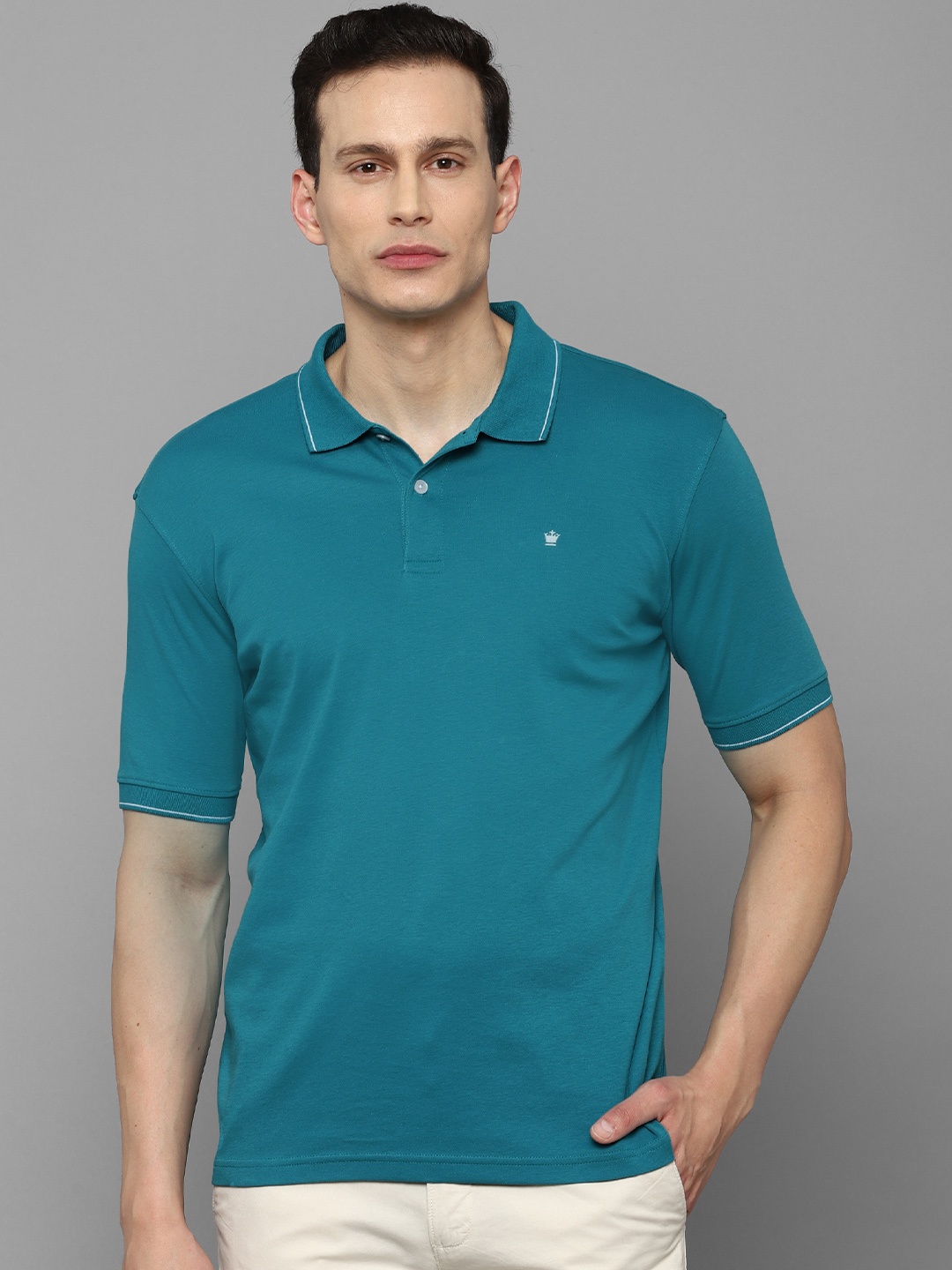 

Louis Philippe Men Blue Polo Collar Cotton Pure Cotton T-shirt