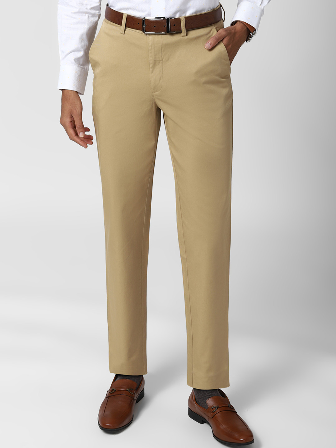 

Peter England Men Khaki Slim Fit Regular Trousers