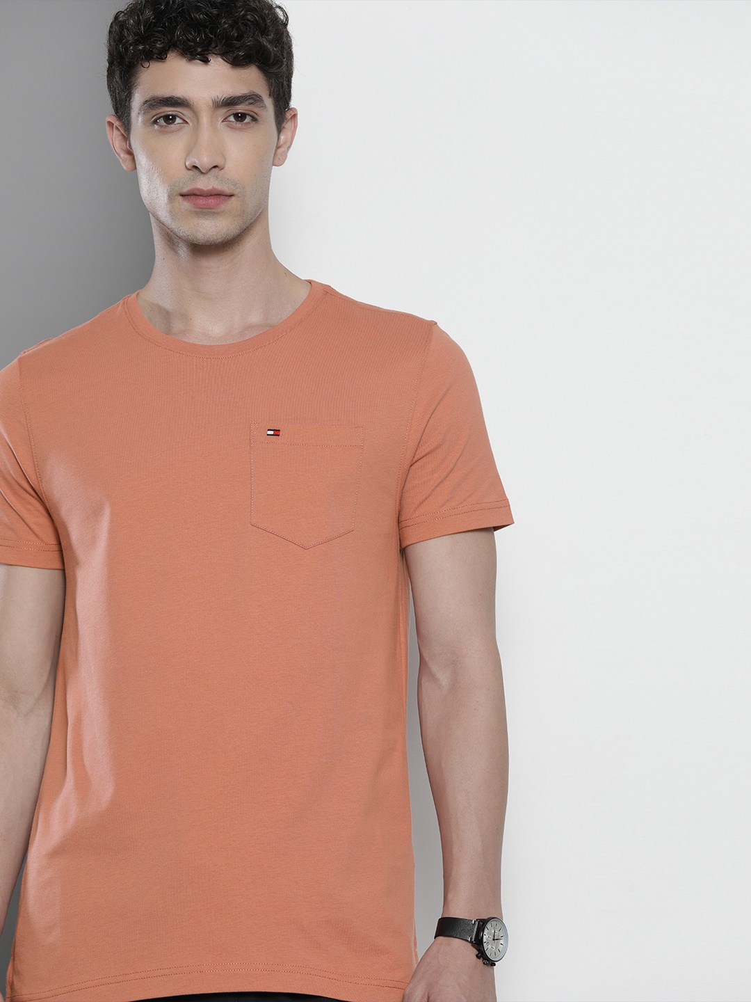 

Tommy Hilfiger Men Coral Orange Organic Cotton T-shirt With Chest Pocket