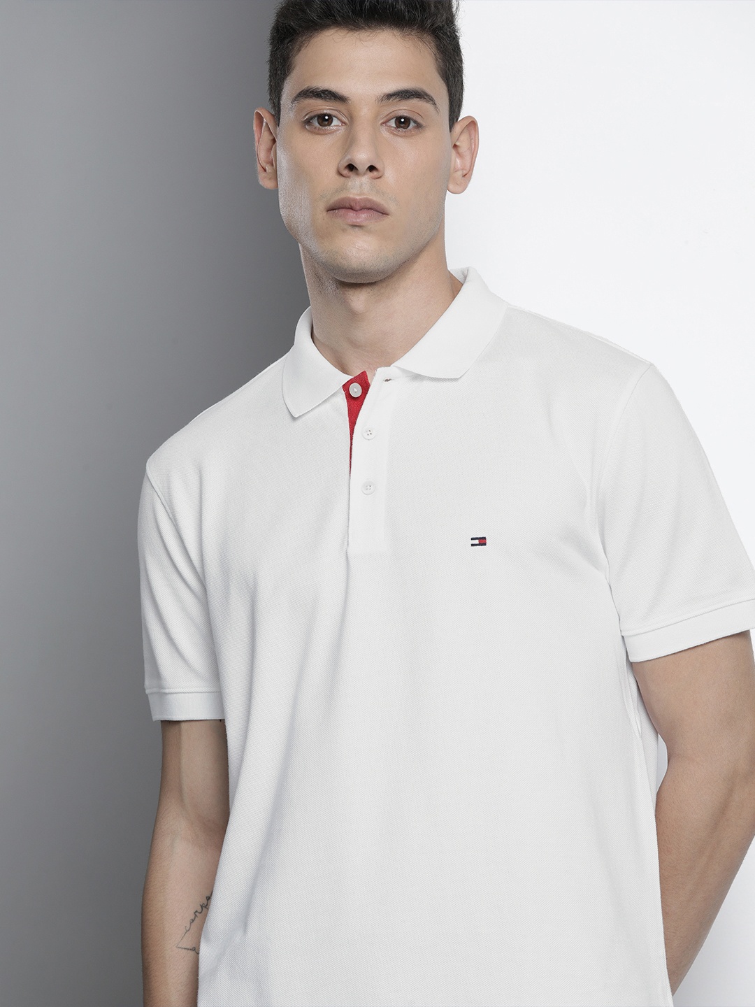 

Tommy Hilfiger Men White Polo Collar Pure Cotton T-shirt