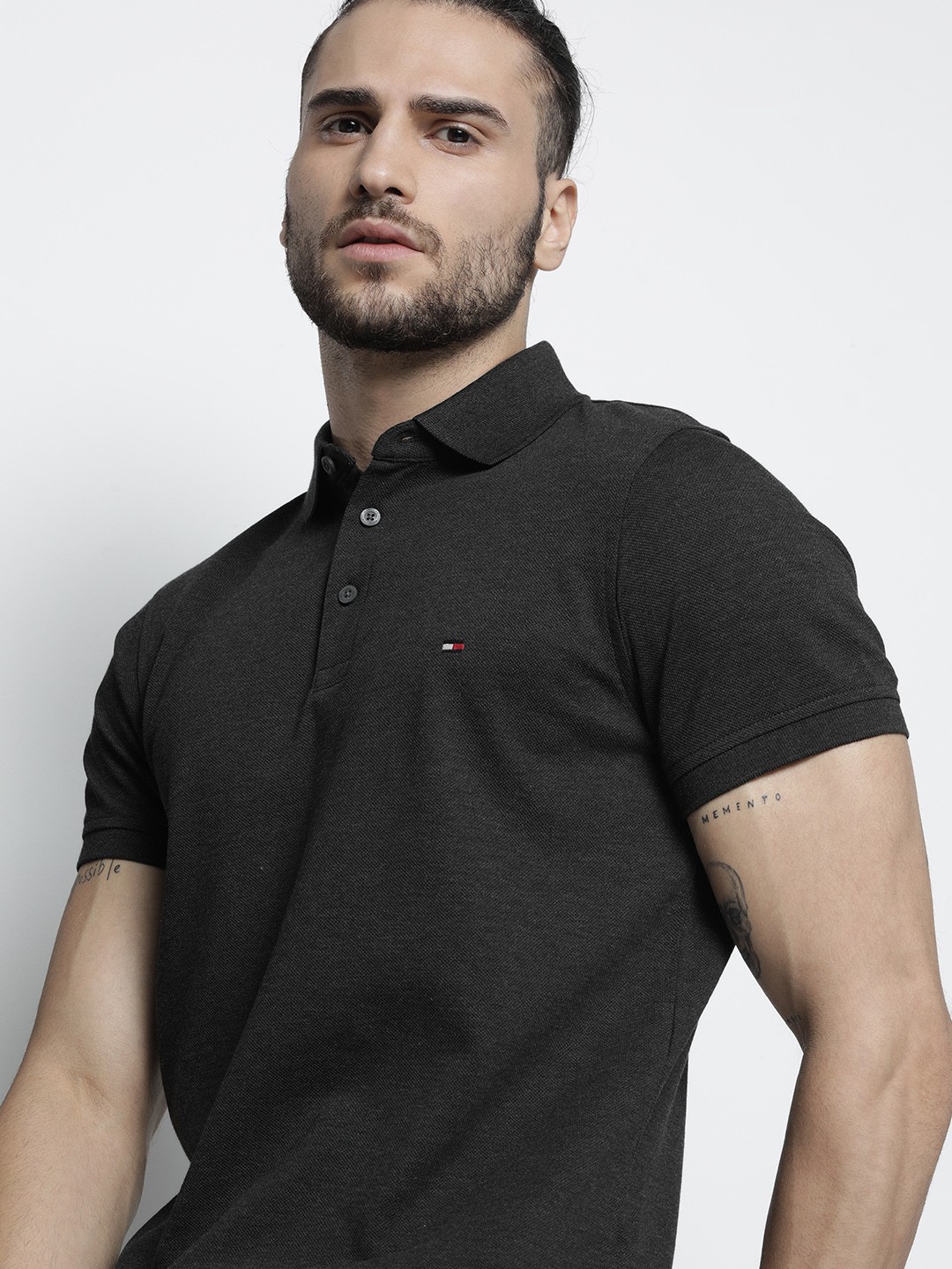 

Tommy Hilfiger Men Black Polo Collar Slim Fit T-shirt