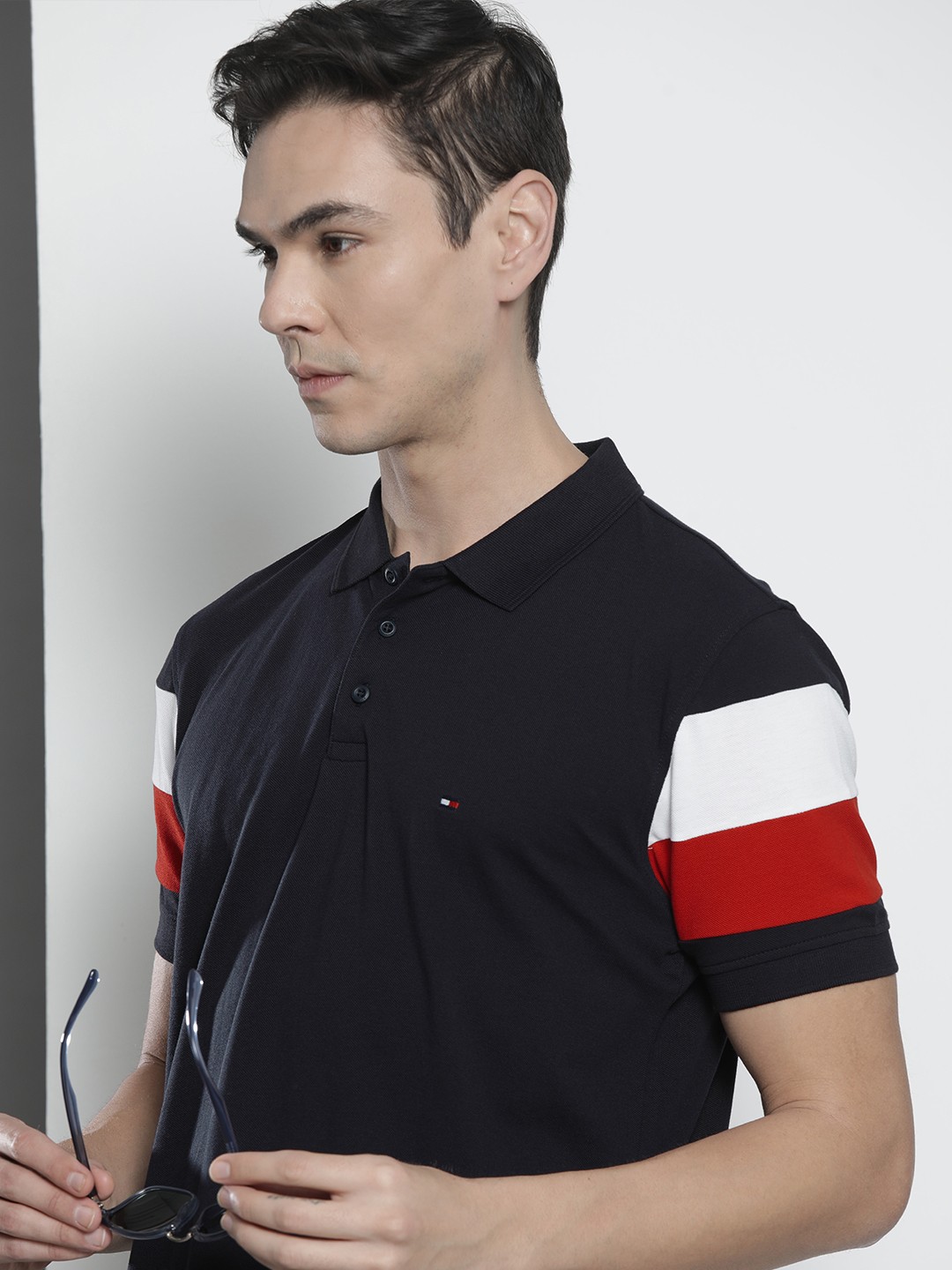 

Tommy Hilfiger Men Navy Blue Polo Collar Pure Cotton T-shirt