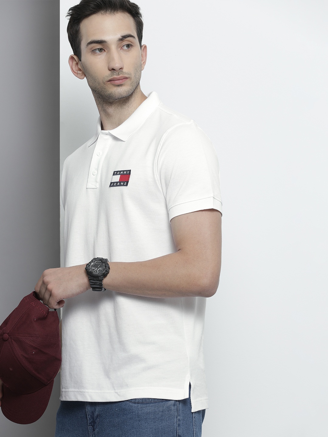 

Tommy Hilfiger Men White Solid Polo Collar Organic Cotton T-shirt