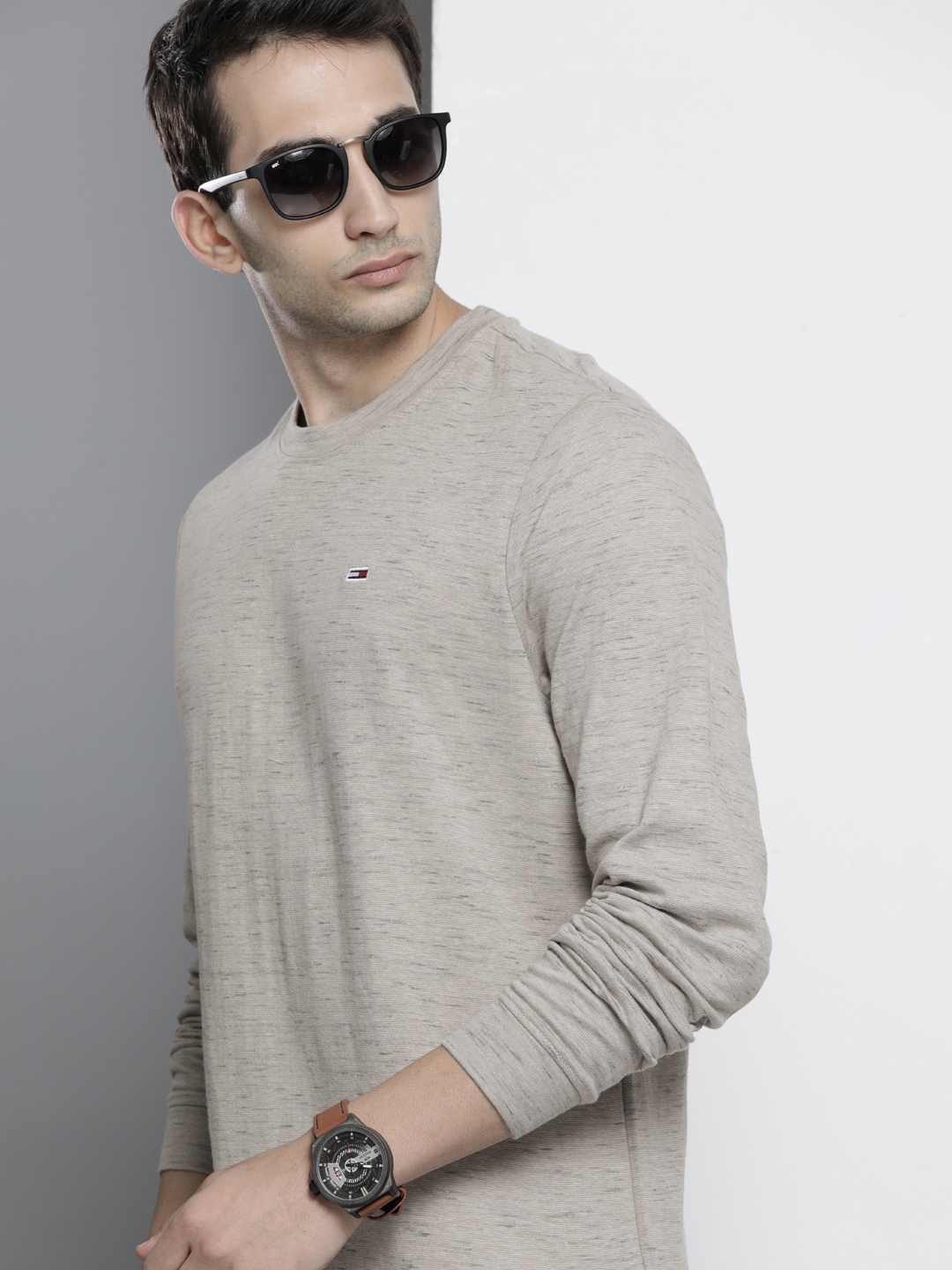 

Tommy Hilfiger Men Beige Solid Round Neck Pure Cotton T-shirt