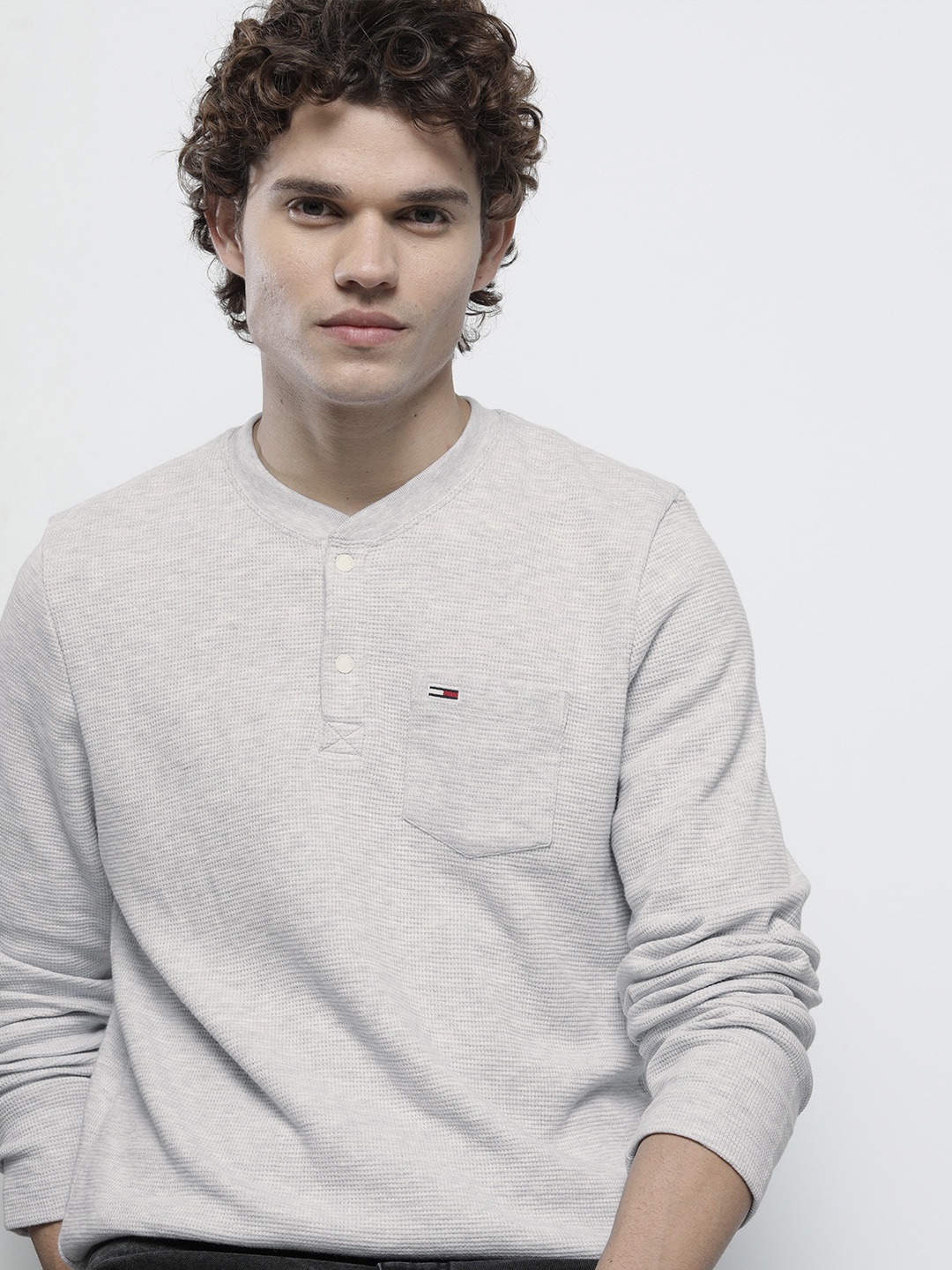 

Tommy Hilfiger Men Grey Henley Neck T-shirt