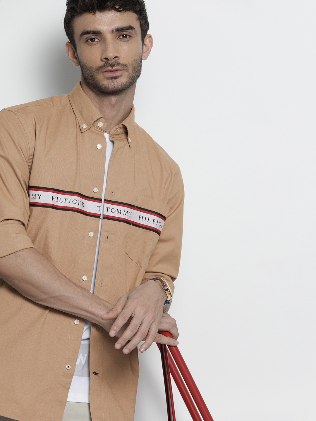 

Tommy Hilfiger Men Beige & White Printed Casual Shirt