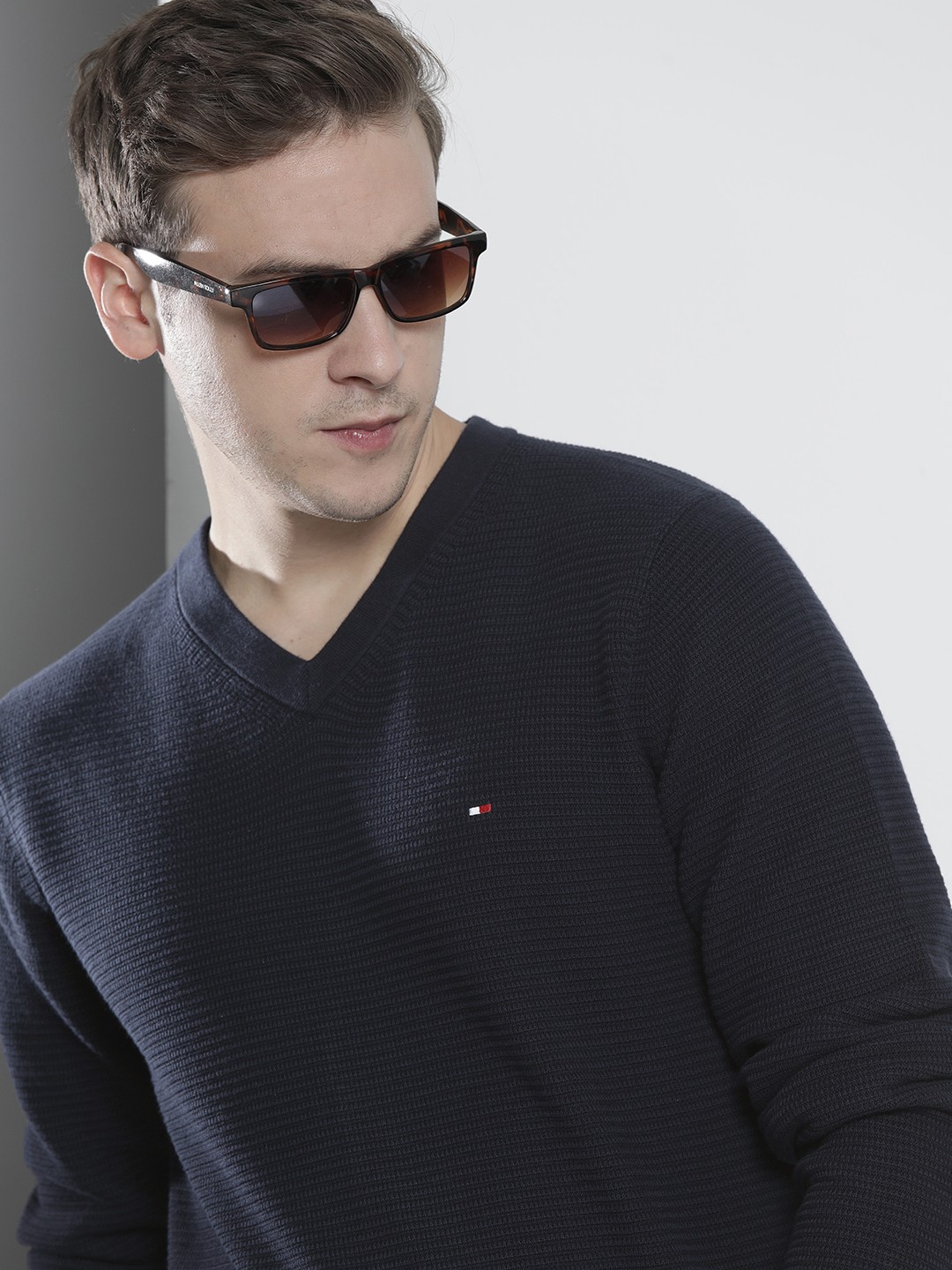 

Tommy Hilfiger Men Navy Blue Self Design Pullover Sweater