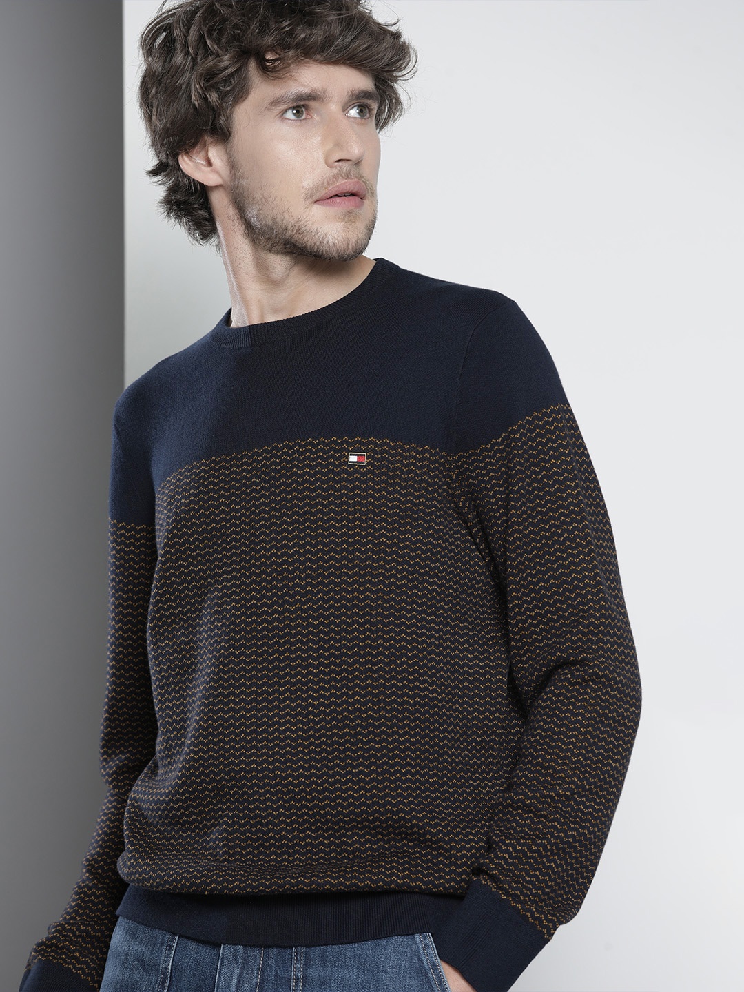 

Tommy Hilfiger Men Brown & Black Colourblocked Pullover