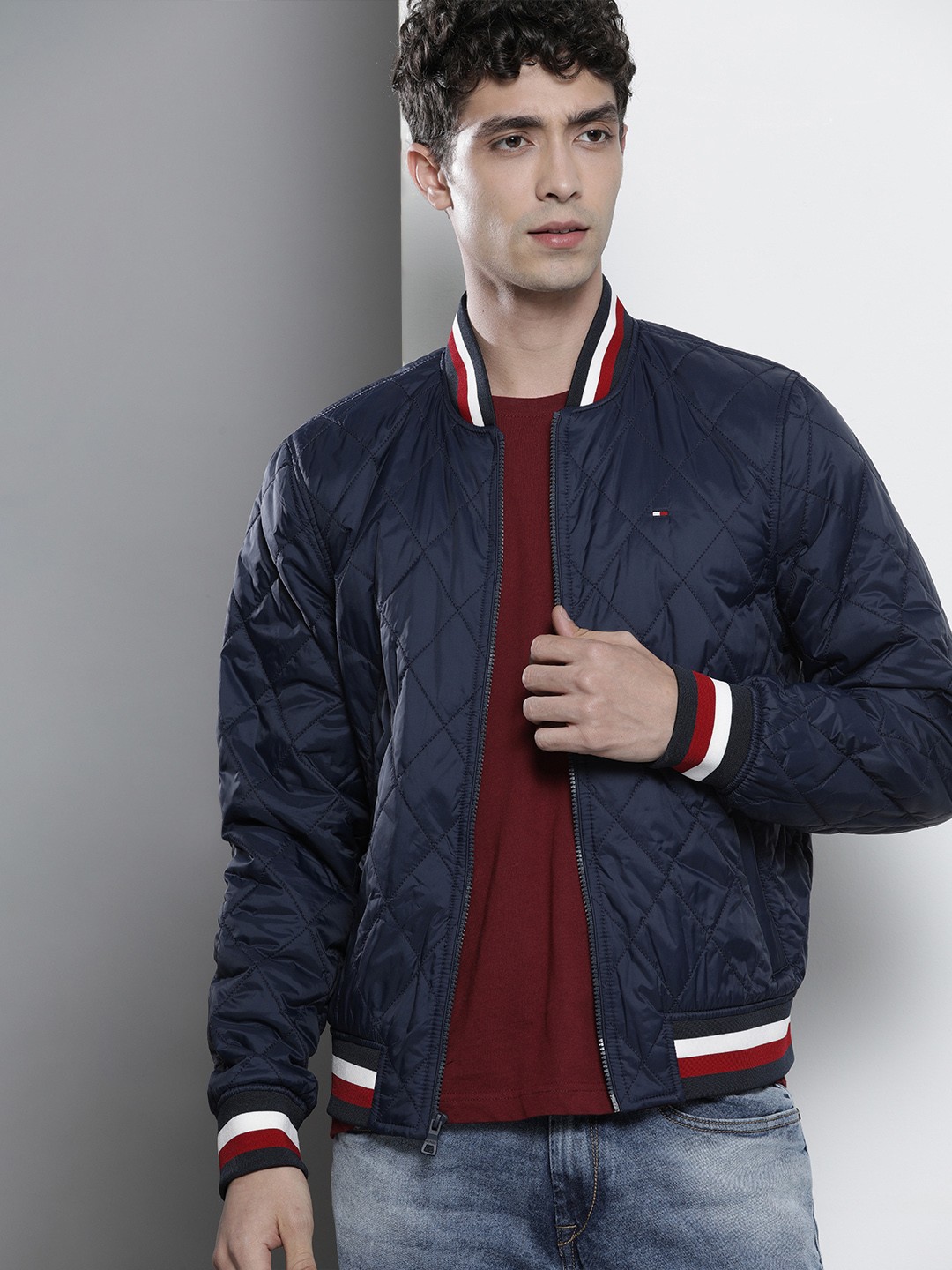 

Tommy Hilfiger Men Navy Blue Solid Bomber Jacket