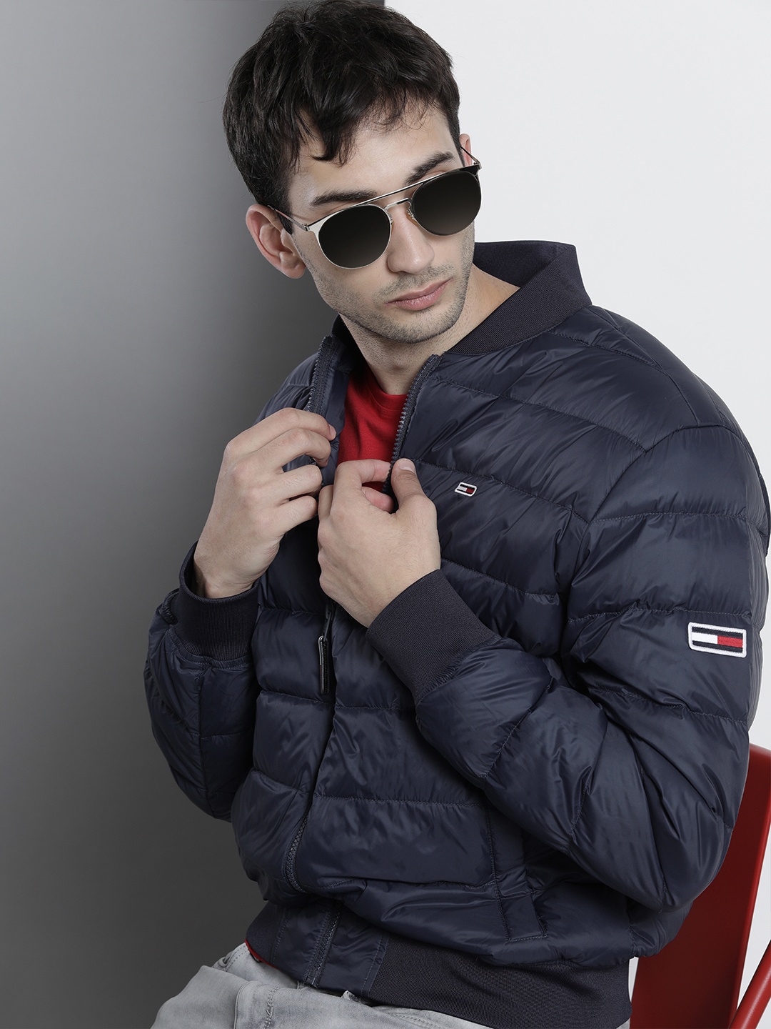 

Tommy Hilfiger Men Navy Blue Bomber Jacket