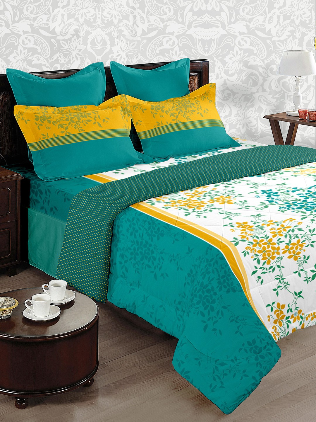 

BIANCA Blue & White 124 TC Fine Cotton Double Bedsheet with 2 Pillow Covers