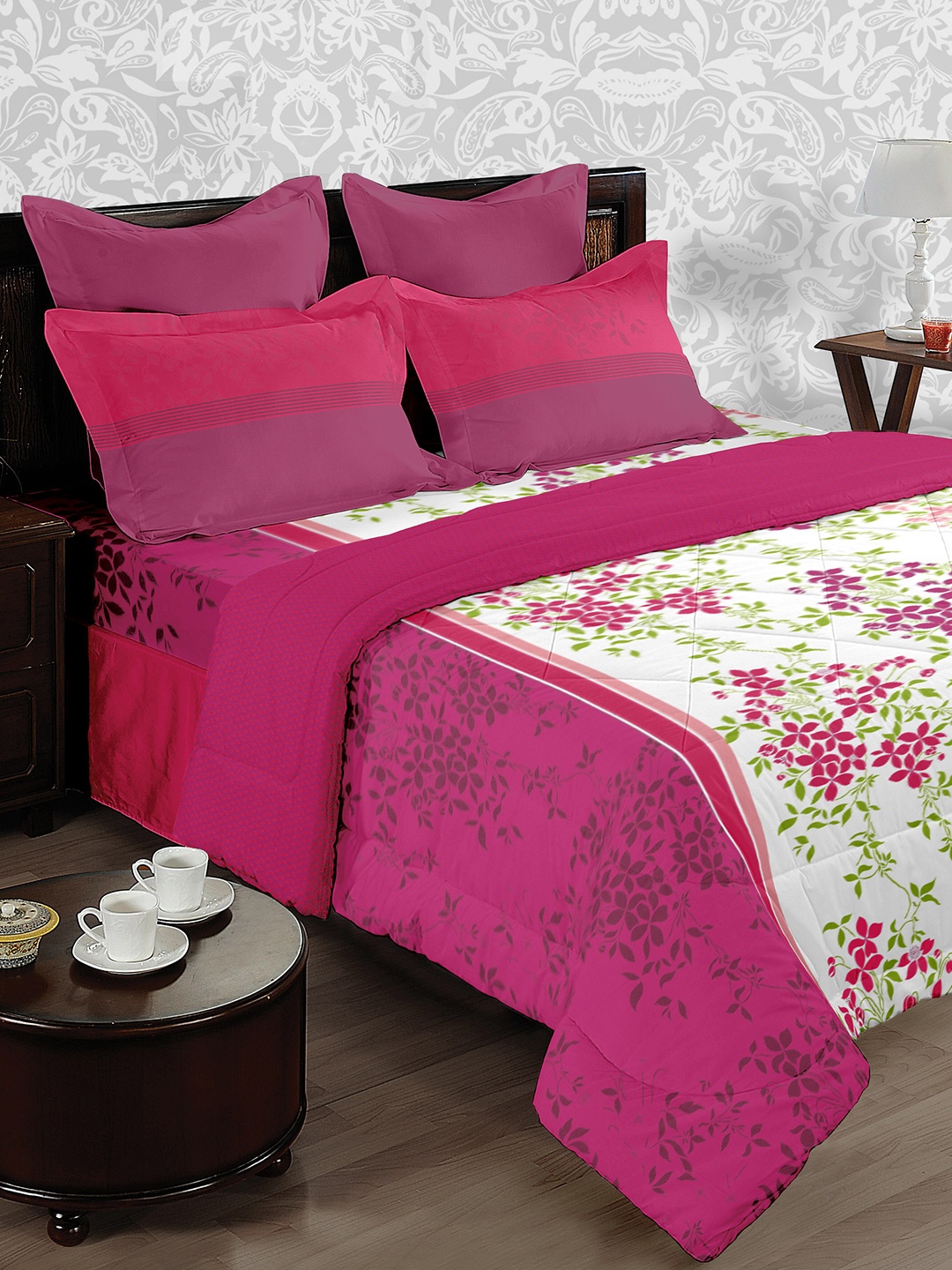 

BIANCA Magenta & White 180 TC Fine Cotton Double Bedsheet with 2 Pillow Covers