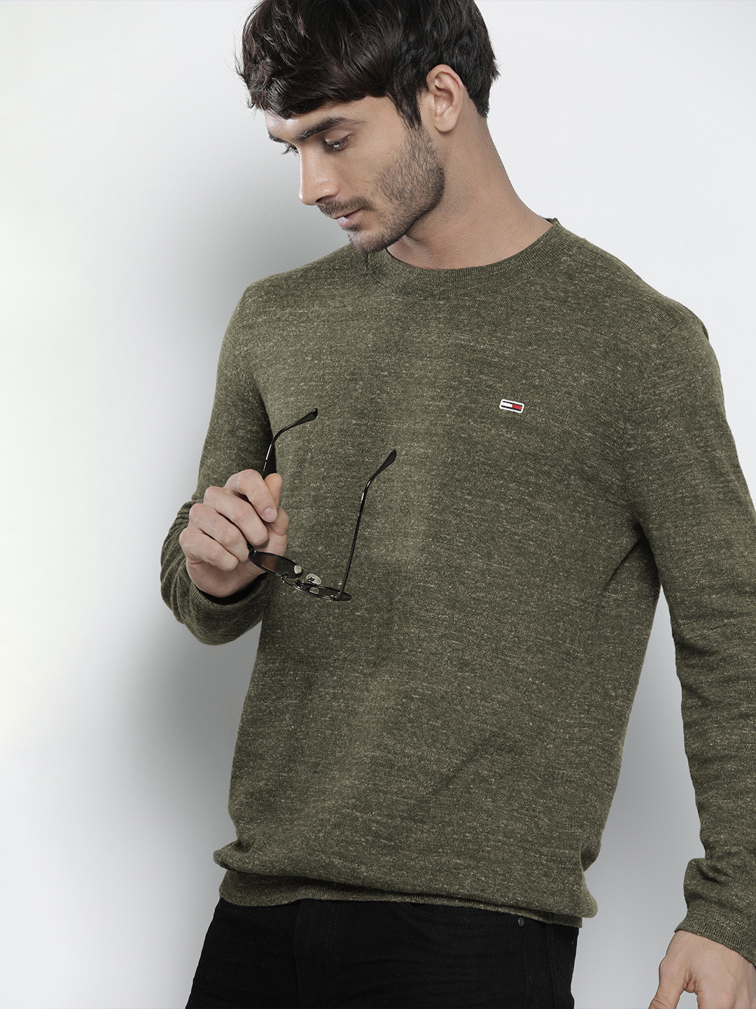 

Tommy Hilfiger Men Olive Green Solid Organic Cotton Pullover