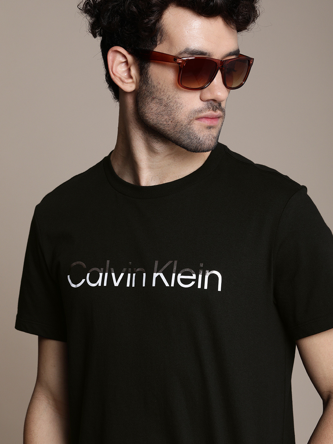 

Calvin Klein Jeans Men Black Brand Logo Printed Pure Cotton Casual T-shirt