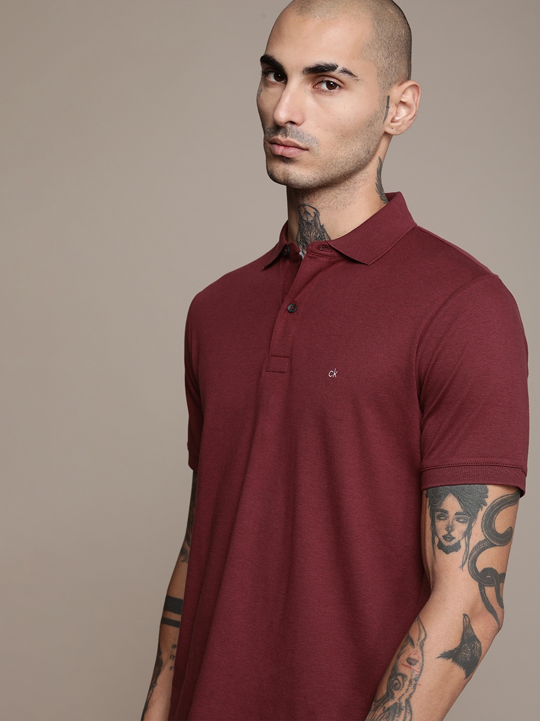 

Calvin Klein Jeans Men Maroon Liquid Touch Polo Collar Slim Fit Pure Cotton T-shirt