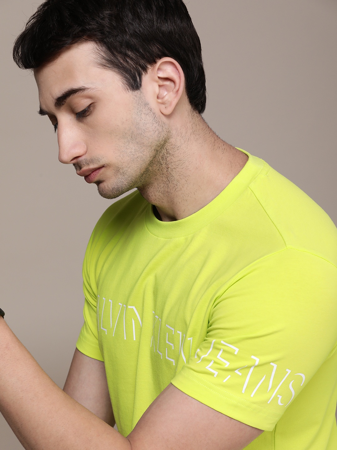 

Calvin Klein Jeans Men Lime Green & White Printed T-shirt