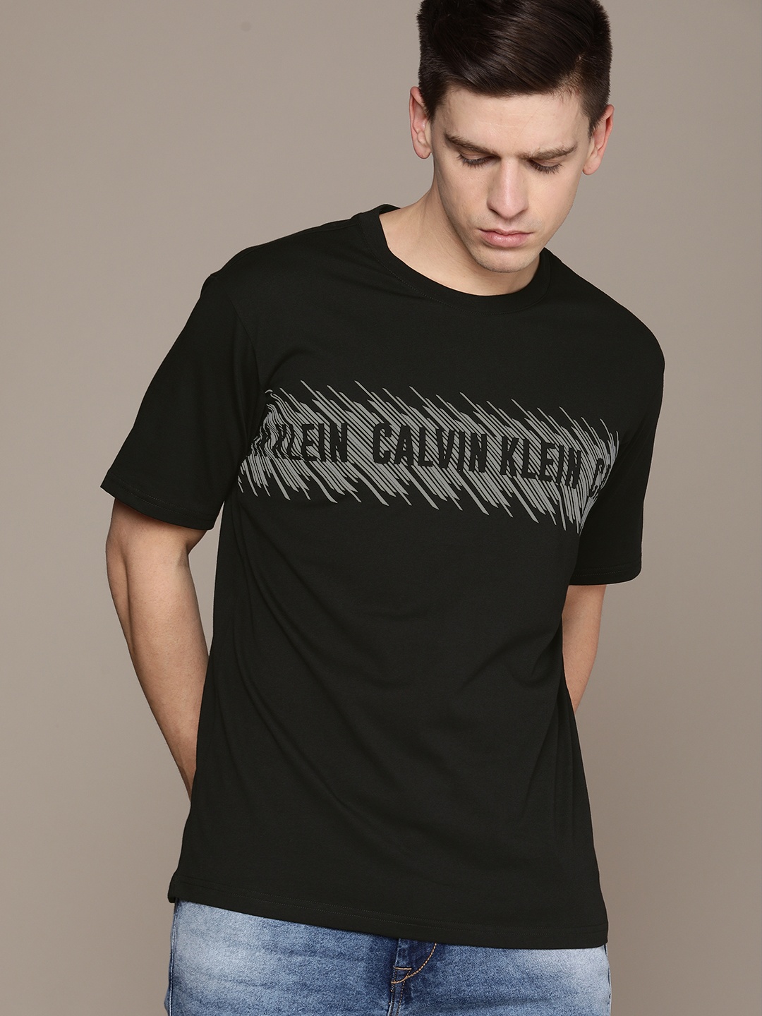 

Calvin Klein Jeans Men Black Brand Logo Printed T-shirt