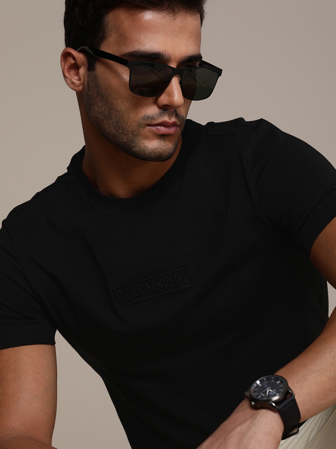 

Calvin Klein Jeans Men Black Embroidered Pure Cotton T-shirt
