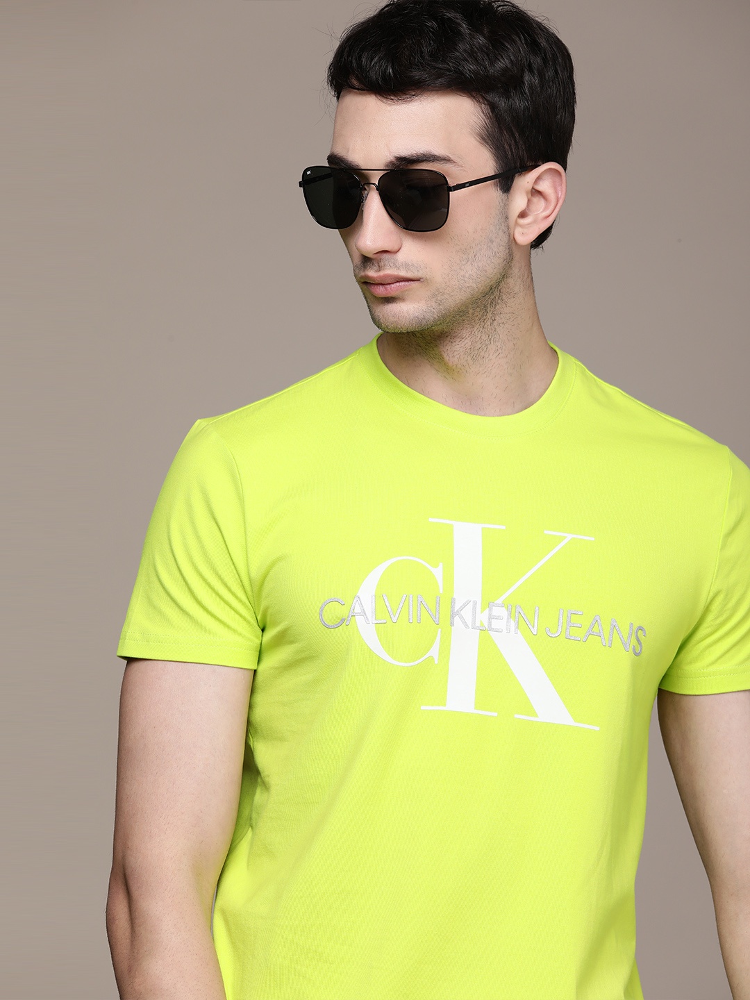 

Calvin Klein Jeans Men Lime Green & White Printed T-shirt