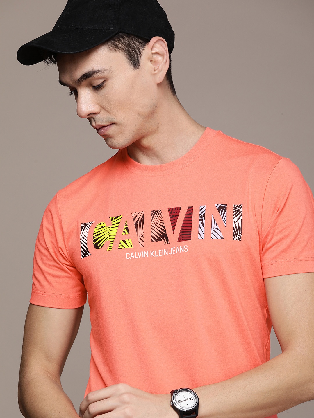 

Calvin Klein Jeans Men Orange Printed T-shirt